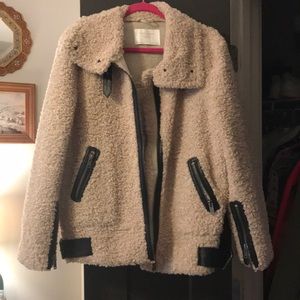 Zara Shearling and faux leather moto style jacket